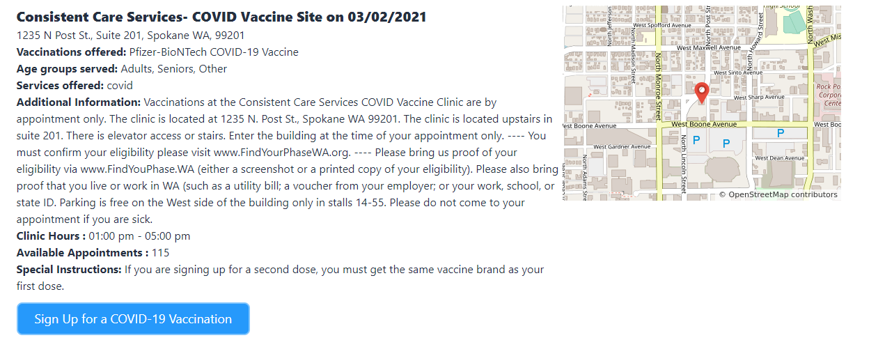 Consistent Care Services- COVID Vaccine Site on 03/03/2021